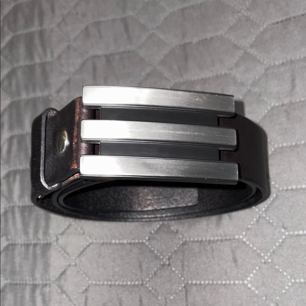 Men's adidas Black and Silver Leather Belt